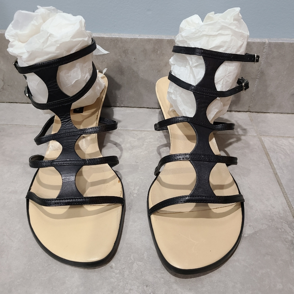 Hype Black Leather Strappy Sandal